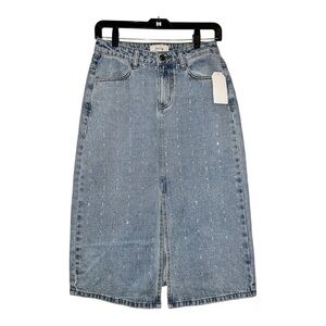 Sadie & Sage Light Blue Denim Skirt fully embellished with rhinestones Size  NWT